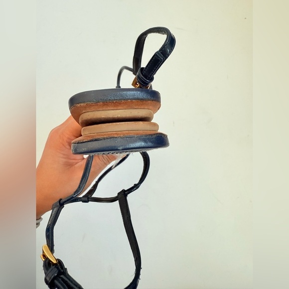 Prada Dark Navy blue leather T strap square toe flat thong sandals EU 38 - Picture 4 of 9